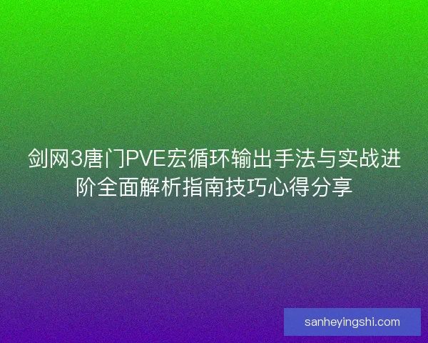 剑网3唐门PVE宏循环输出手法与实战进阶全面解析指南技巧心得分享